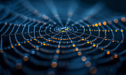 close-up of Spider web covered in water drops