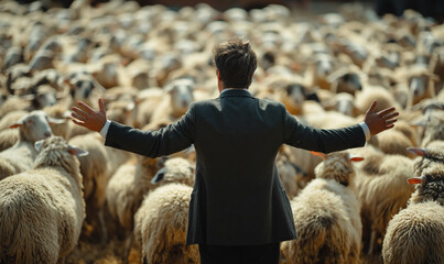 Politician giving speech to sheep
