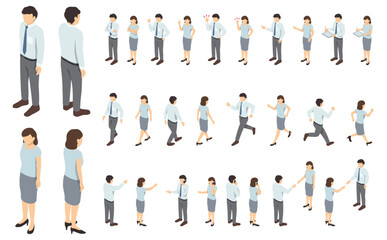 Fototapeta premium アイソメトリック人物イラスト:スーツの男女セット(夏服)