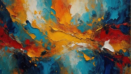 Abstract background of oil paints in blue, orange and yellow colors