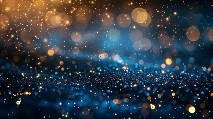 Foto op Plexiglas Luxurious blue backdrop, gold glitter bokeh sparkles, perfect for celebration themes like Christmas, New Year, and birthdays, essence of party elegance, AI Generative © sorapop