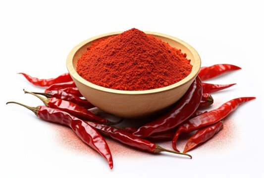In a colorized style, chili and chili powder are presented isolated on a white background.