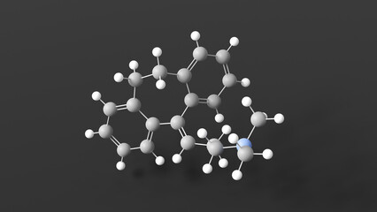 amitriptyline molecular structure, tricyclic antidepressant, ball and stick 3d model, structural chemical formula with colored atoms
