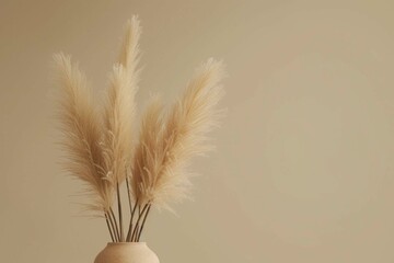Dry pampas grass in a vase agains on beige background.