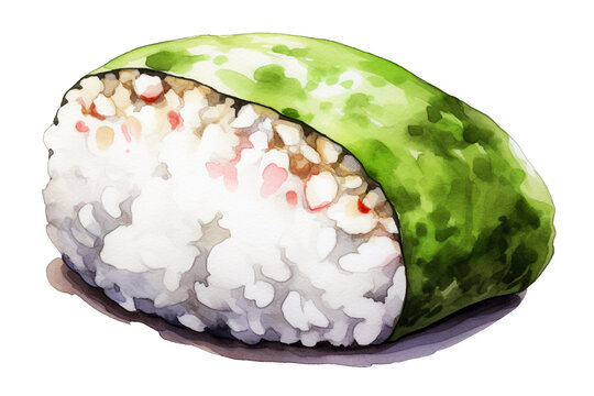 Onigiri single object watercolor illustration isolated on white background for removing background