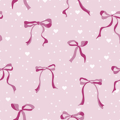 Coquette Pink Bows on a Pink Polka Dot and hearts Background pattern