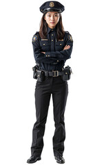Police officer portrait of a woman in uniform isolated on white, transparent, PNG