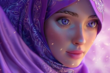 Portrait of a beautiful young muslim woman with purple hijab