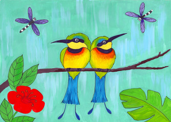 Hummingbirds. Illustrations for greeting cards, fabric, kitchen textiles, wallpaper or wrapping paper. Use printed materials, signs, objects, websites. - 752321083
