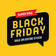 Black Friday Sale flash banner. Black Friday discount sale sticker. Super sale discount offer banner. Red yellow sale background.