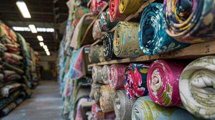 Textile Rolls in Industrial Fabric Warehouse