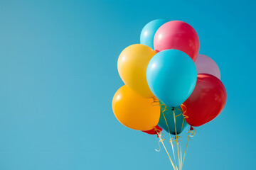 colorful balloons bundle, isolated on a clear sky blue background, symbolizing celebration and joy