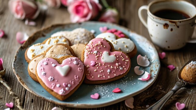 Cookie, Heart shaped sweet with icing for Valentines day