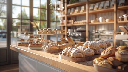 Bakery counter in soft morning light