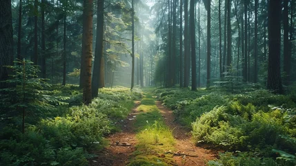 Zelfklevend Fotobehang Bosweg Simple footpath through a forest