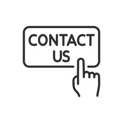Finger presses contact us button, linear icon. Line with editable stroke