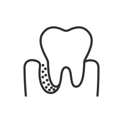 Inflamed gum and germs underneath, linear icon. Periodontal disease. Periodontal pocket with inflammation and germs. Line with editable stroke