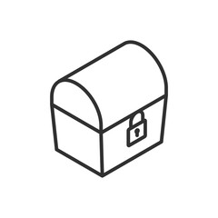 A chest with a lock, linear icon. Isometric style. Line with editable stroke