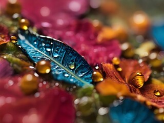 droplets on the colourful perfectness of leaves