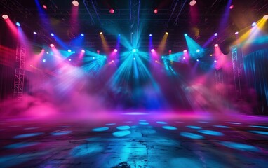 Vibrant Concert Stage with Dynamic Lighting Effects, A concert stage comes alive with a spectacular...