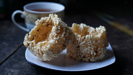 Rengginang or rice cracker, Indonesian traditional snacks made from glutinous rice, savory and crunchy