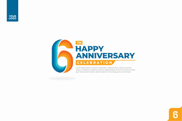 6th happy anniversary celebration with orange and turquoise gradations on white background.