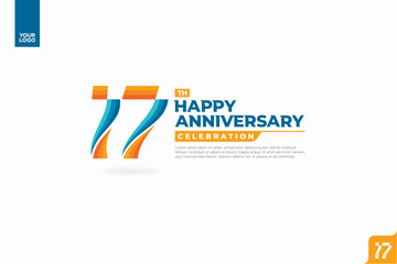 17th happy anniversary celebration with orange and turquoise gradations on white background.