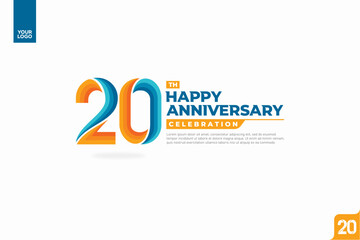 20th happy anniversary celebration with orange and turquoise gradations on white background.