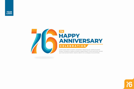 16th happy anniversary celebration with orange and turquoise gradations on white background.