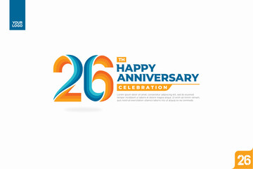 26th happy anniversary celebration with orange and turquoise gradations on white background.