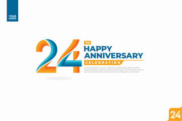 24th happy anniversary celebration with orange and turquoise gradations on white background.
