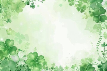 Fototapeta premium Green clover background with sparkles, nature-inspired theme.