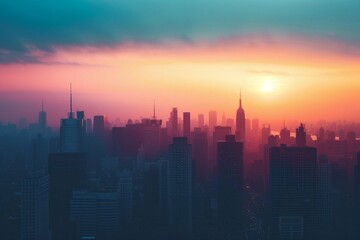 Fototapeta na wymiar Marvelous gradient skyline during sunset in the city