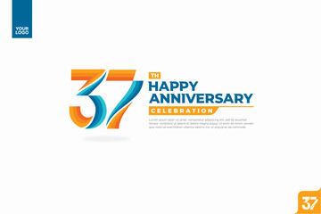 37th happy anniversary celebration with orange and turquoise gradations on white background.