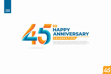 45th happy anniversary celebration with orange and turquoise gradations on white background.