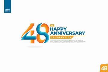48th happy anniversary celebration with orange and turquoise gradations on white background.