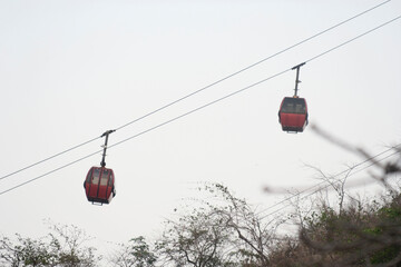 Vadodara, Gujarat / India - April 08, 2014: The view of the ropeway at Pavagadh hill.