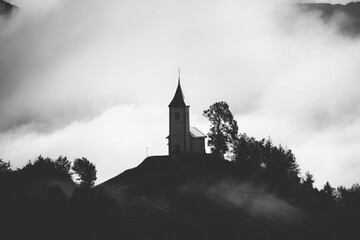 St.Primoz church ,Jamnik, Slovenia - moody black and white photo