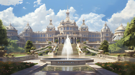 Grandeur of Czardom: A Majestic Palace amidst Expansive Gardens Depicting Royalty and Power.