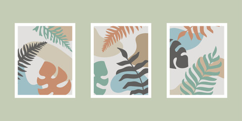Botanical abstract posters art hand drawn shapes covers set collection for wall print decor