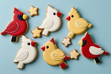 Naklejka premium Background of Cute Cardinal Cookies with Icing Decorations