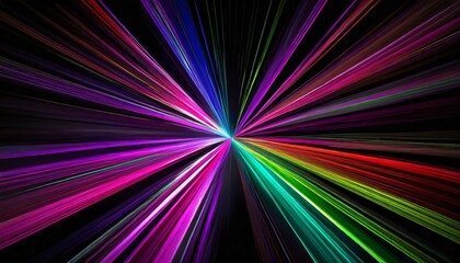 abstract dark background of light with stripes of colorful rays moving from the center
