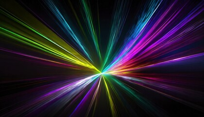 abstract dark background of light with stripes of colorful rays moving from the center