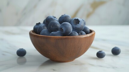 Fresh blueberries on wooden bowl on table