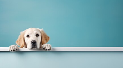 a dog with its paw on a ledge - obrazy, fototapety, plakaty