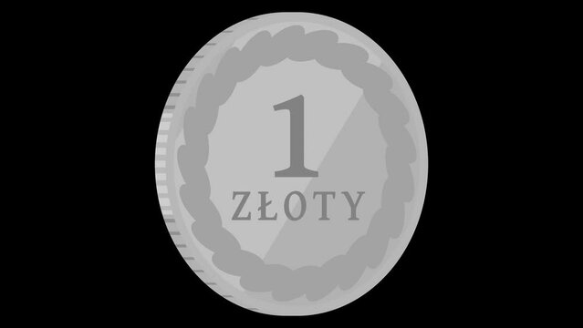 1 Zloty PLN polish poland currency cartoon coin rotate spin loop with alpha channel
