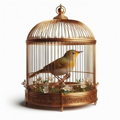 bird on birdcage with flowers