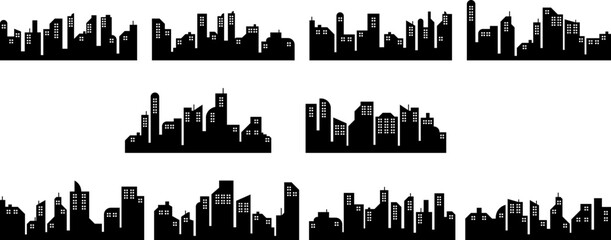 Fototapeta premium City Skyline And Light Silhouette Set