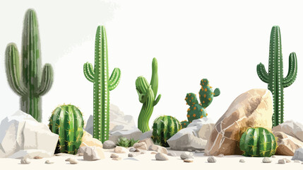 colorful cute kawaii green tropical cactus plants - obrazy, fototapety, plakaty
