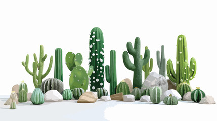 colorful cute kawaii green tropical cactus plants